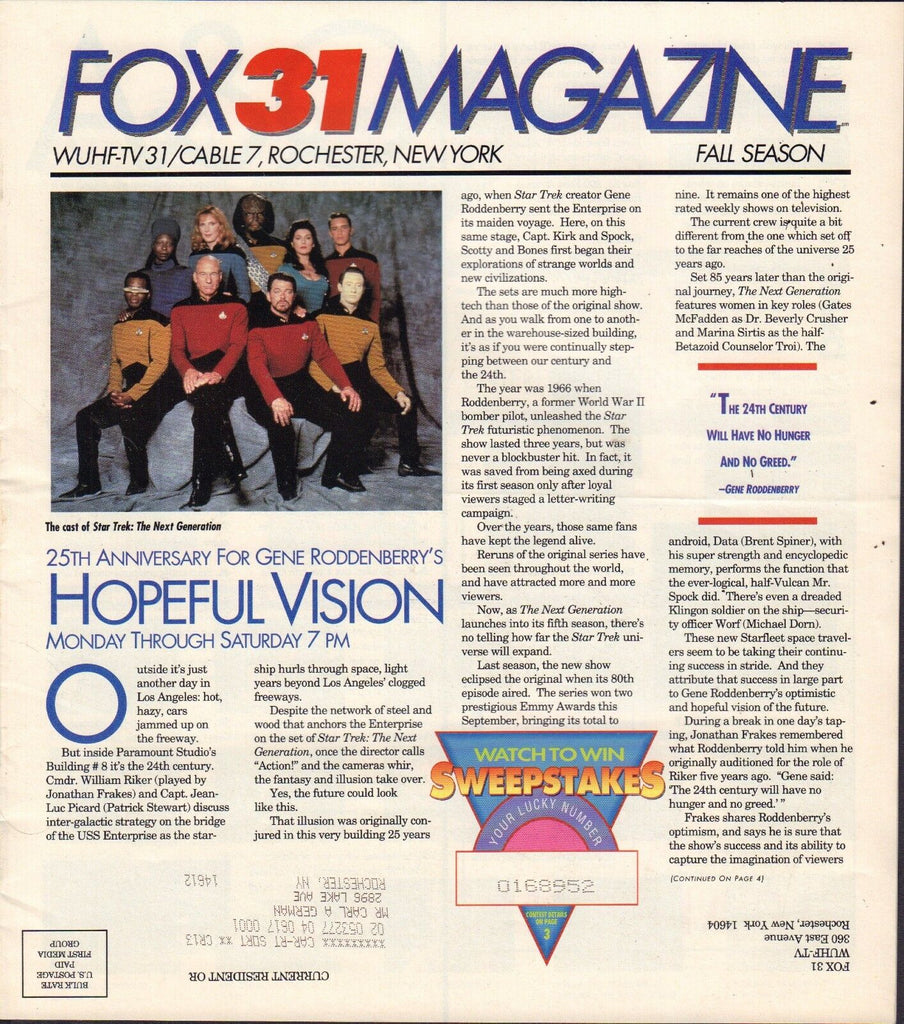 Fox31 Magazine Rochester Star Trek: The Next Generation 1990's w/ML 082416DBE