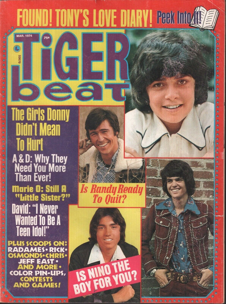 Tiger Beat March 1974 Donny Osmond Jeff East Radames 121518AME