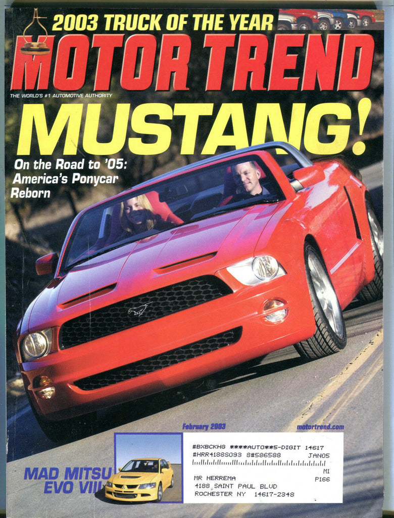 Motor Trend Magazine February 2003 Mustang! EX 081916jhe