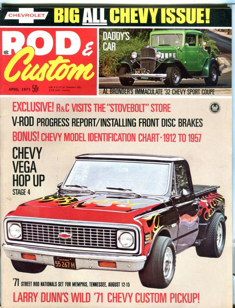 Rod & Custom Magazine April 1971 Chevy Vega Hop Up EX No ML 040617nonjhe