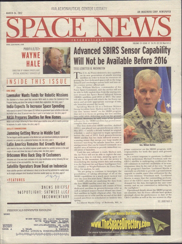 Space News March 26 2012 Wayne Hale, SBIRS, NASA FAA w/ML 110716DBE