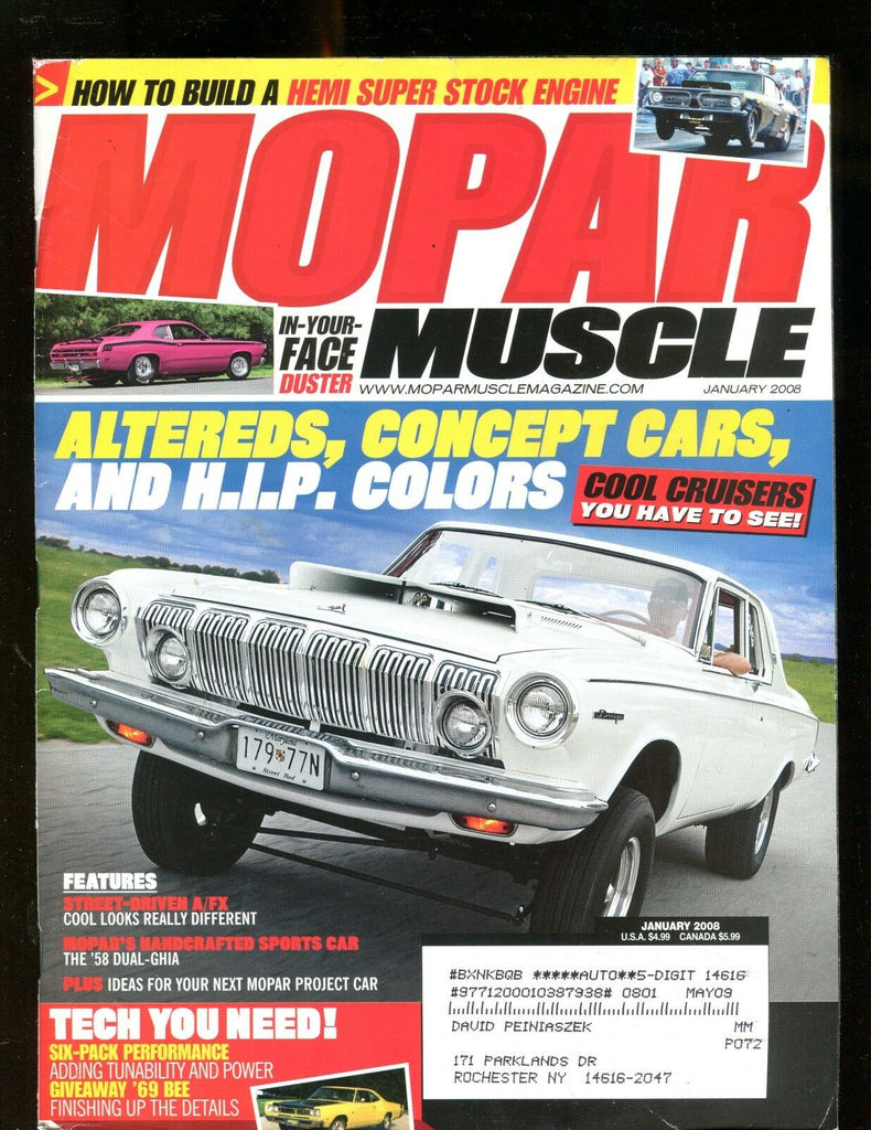 Mopar Muscle Magazine January 2008 Cool Cruisers EX w/ML 011717jhe