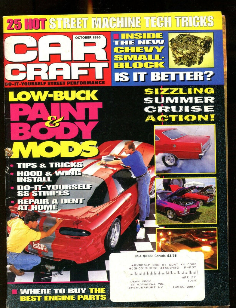 Car Craft Magazine October 1996 Paint & Body VG w/ML 012617jhe