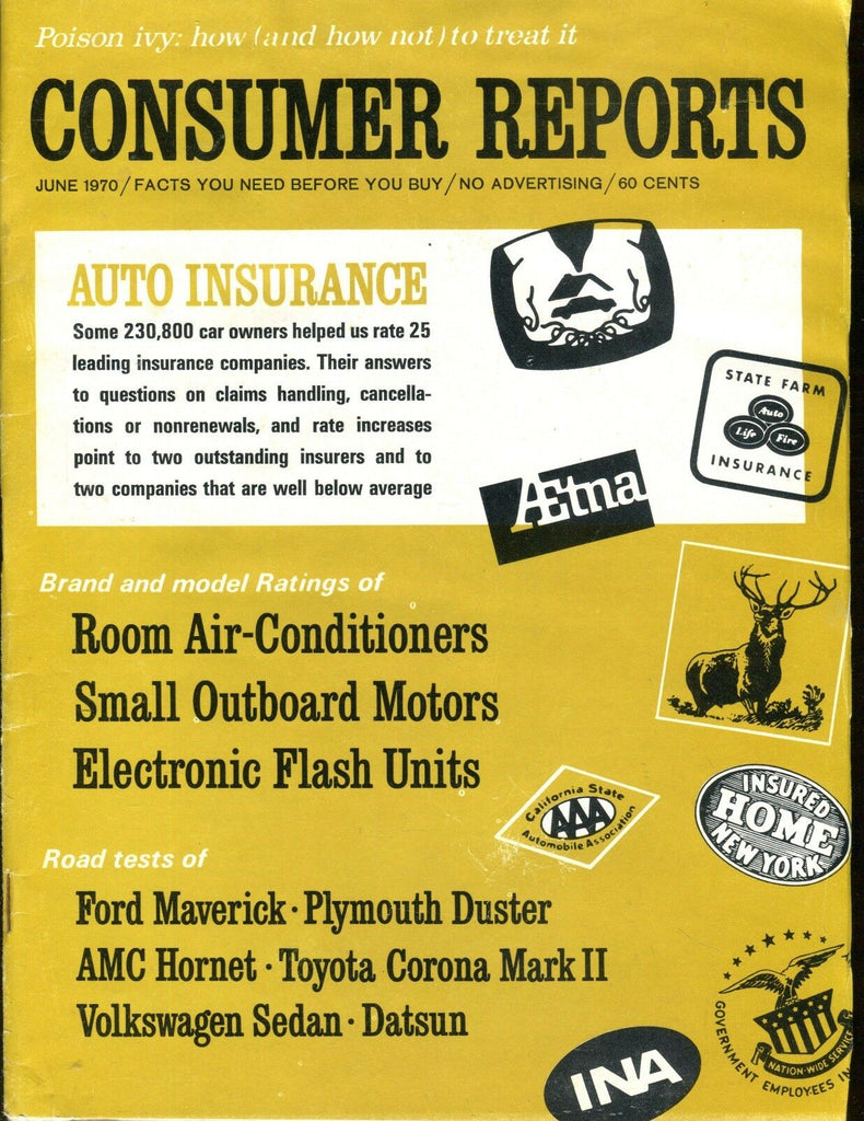 Consumer Reports Magazine June 1970 Auto Insurance VGEX No ML 020617jhe