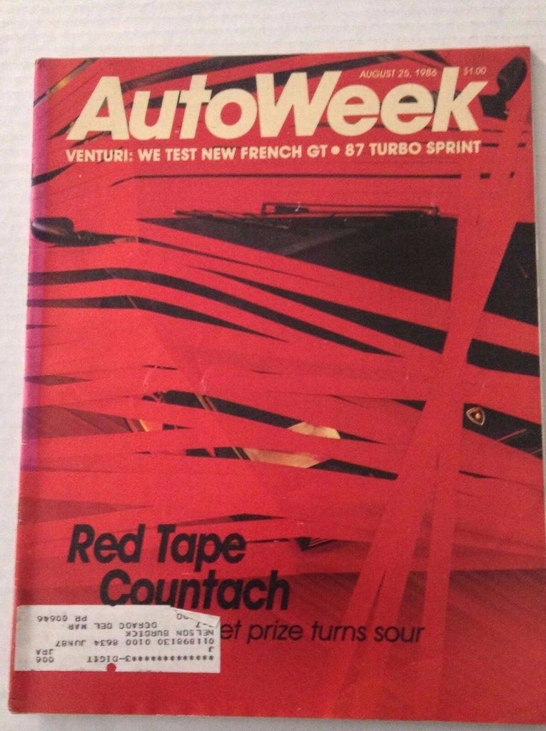 Autoweek Magazine Venturi Red Tape Countach August 25, 1986 011617RH