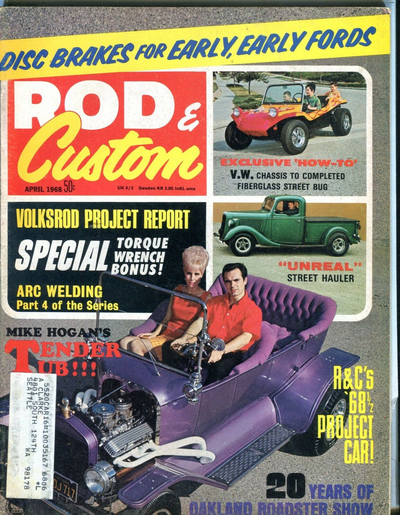 Rod & Custom Magazine April 1968 Mike Hogan Tender Tub VG w/ML 031317nonjhe