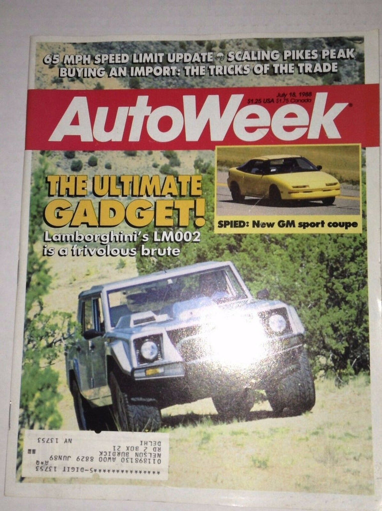 Autoweek Magazine Lamborghini LM002 GM Coupe July 18, 1988 011717RH