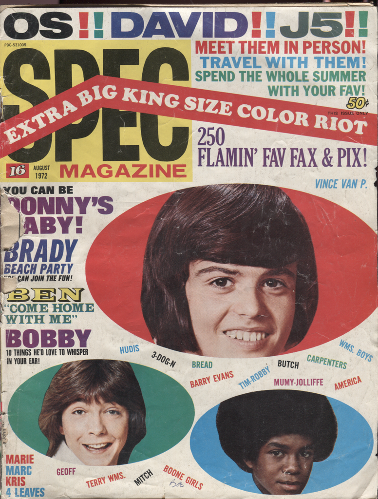 16 Spec Magazine August 1972 Bobby Sherman David Cassidy Donny Osmond 041320DBE