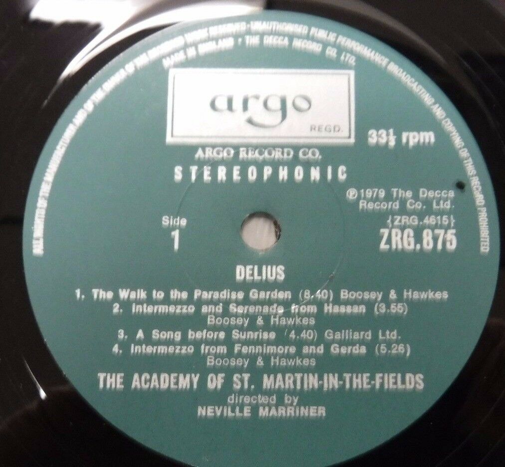 Delius Academy of St. Martin-in-the-fields Neville Marriner 33RPM 112516LLE