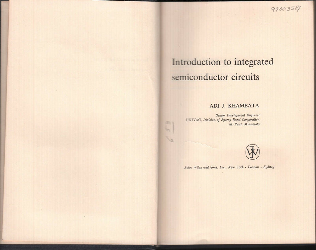Introduction to Integrated Semiconductor Circuits 1963 Khambata EX-FAA 102418AME