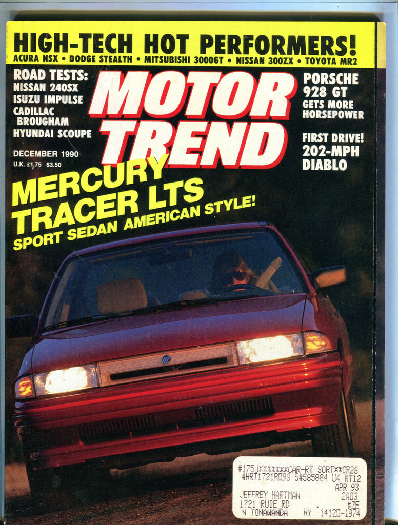 Road & Track Magazine December 1990 Mercury Tracer LTS EX 081716jhe