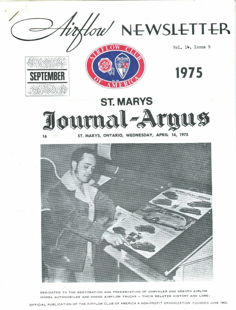 Airflow Newsletter September 1975 Chrysler DeSoto EX No ML 031017nonjhe