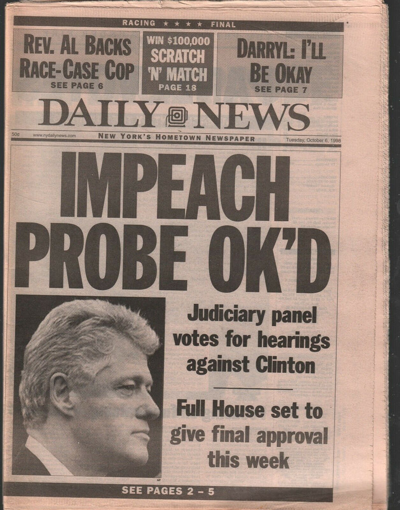 Daily News Thursday October 6 1998 Bill Clinton Impeachment Probe 020320AME