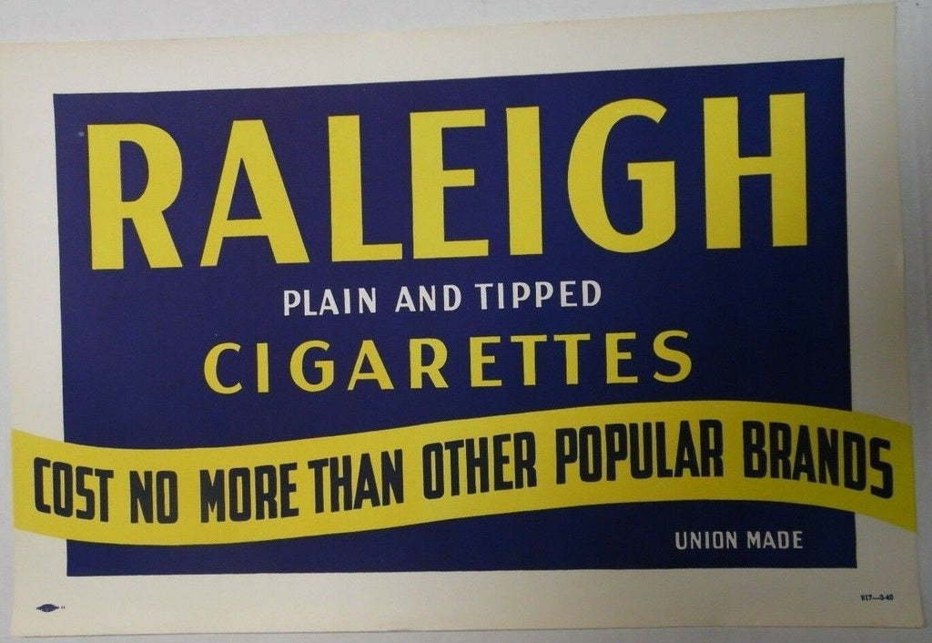 Raleigh Blue Plain 18"x12" Original Cigarette Advert Poster Circa 1930/40