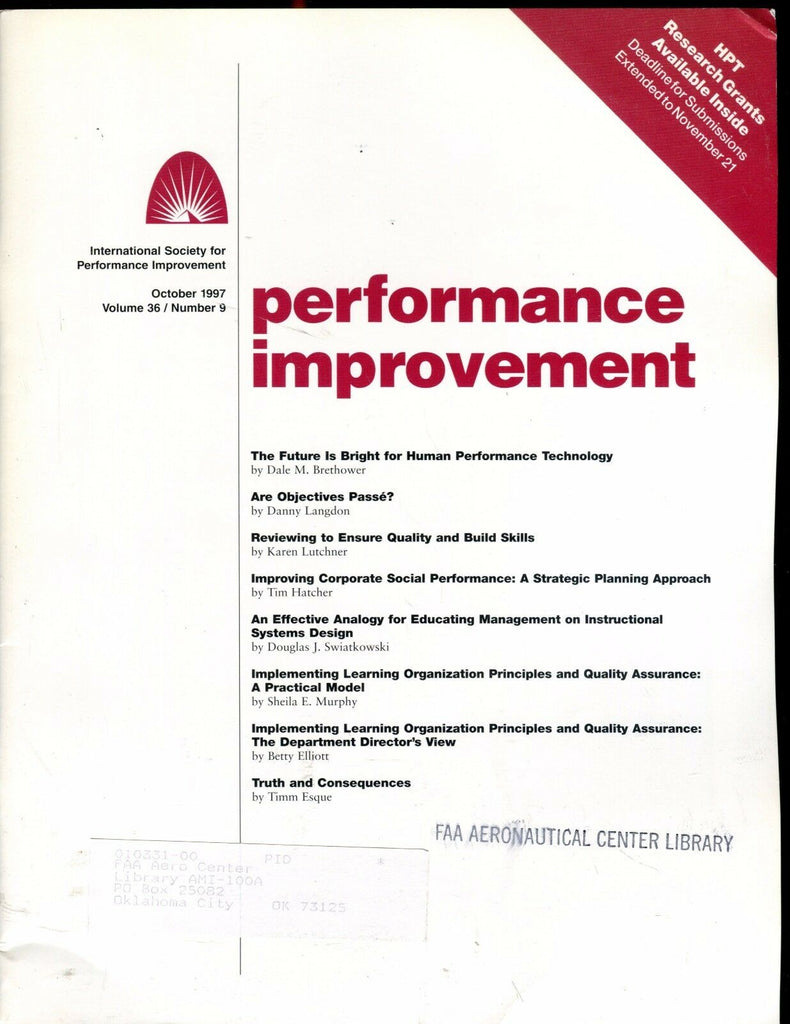 Performance Improvement Magazine October 1997 FAA EX w/ML 022417nonjhe