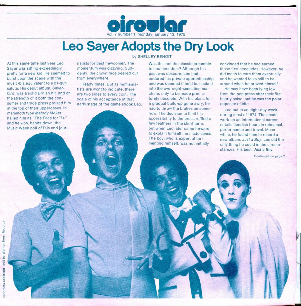 Circular Music Magazine January 13 1975 Leo Sayer EX 021917jhe