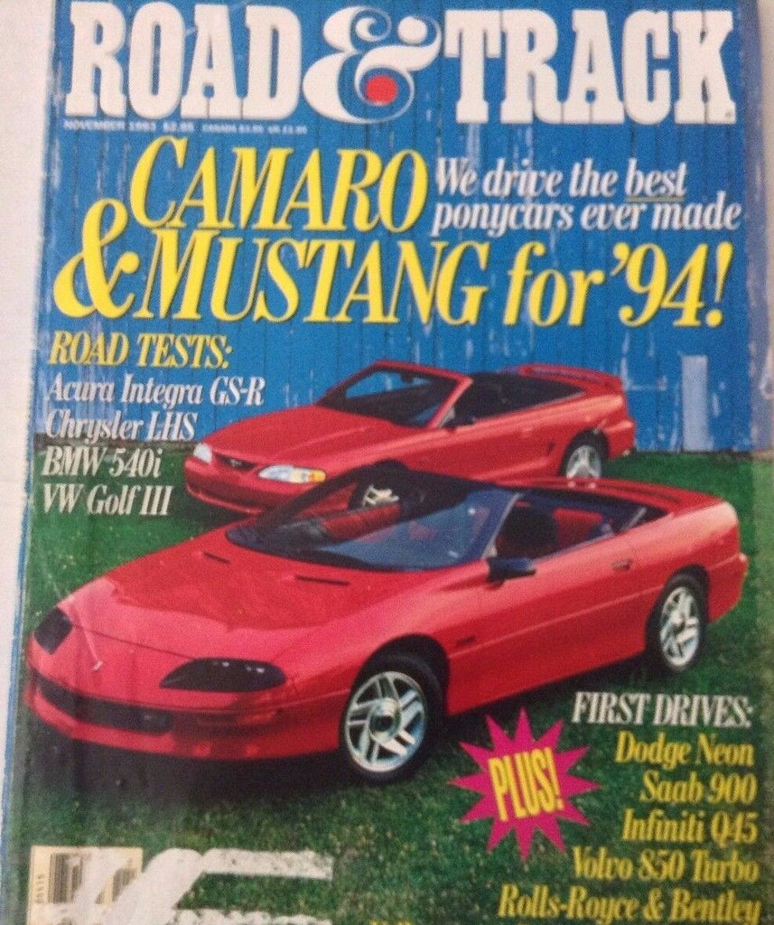 Road & Track Magazine Camaro & Mustang Acura November 1993 080317nonrh