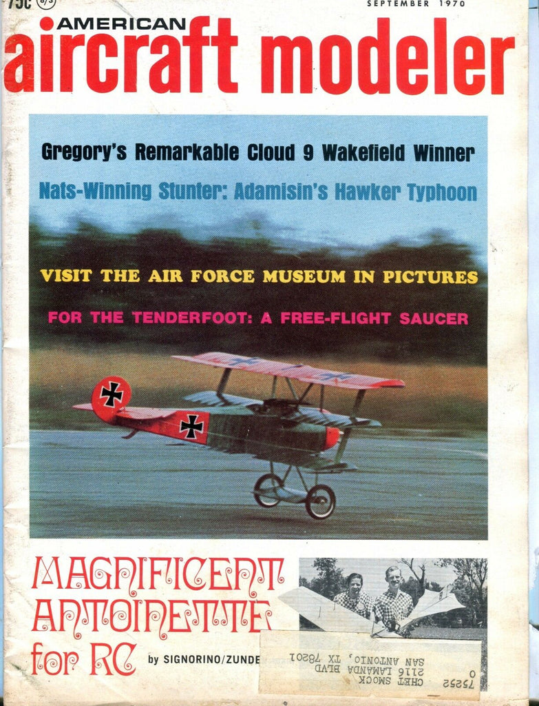 American Aircraft Modeler Magazine Sep. 1970 Tenderfoot VG w/ML 040617nonjhe