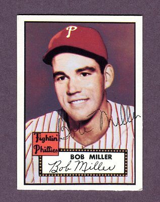 Autographed Signed 1952 Topps Reprint Series #187 Bob Miller Phillies w/coa jh33