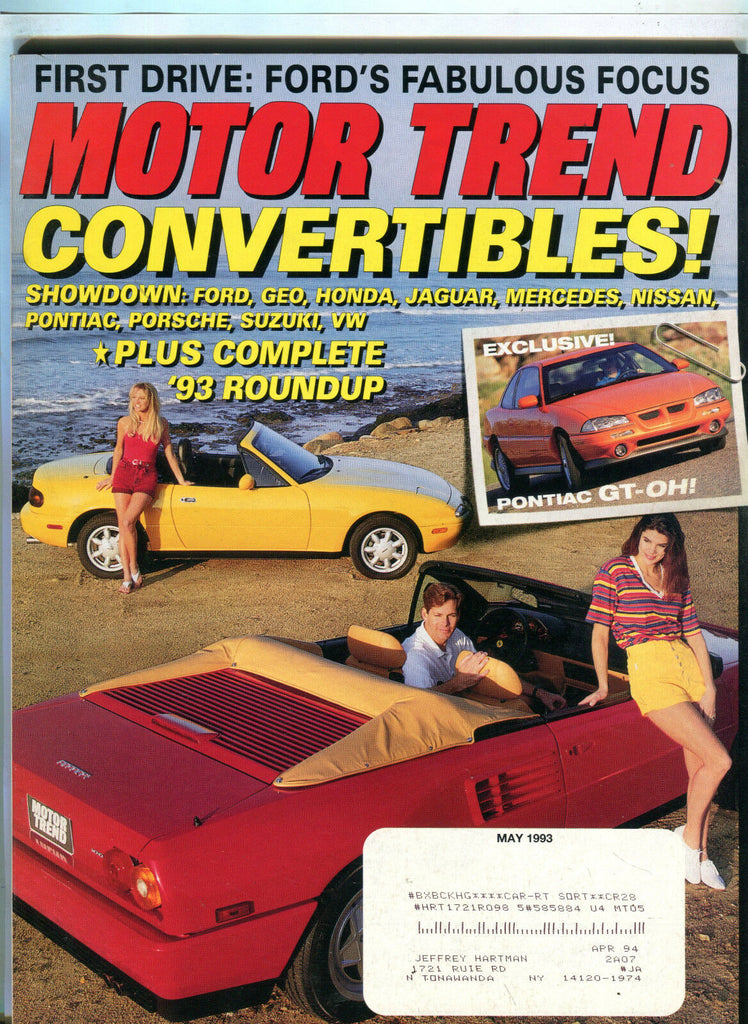 Motor Trend Magazine May 1993 Convertibles! EX 081816jhe