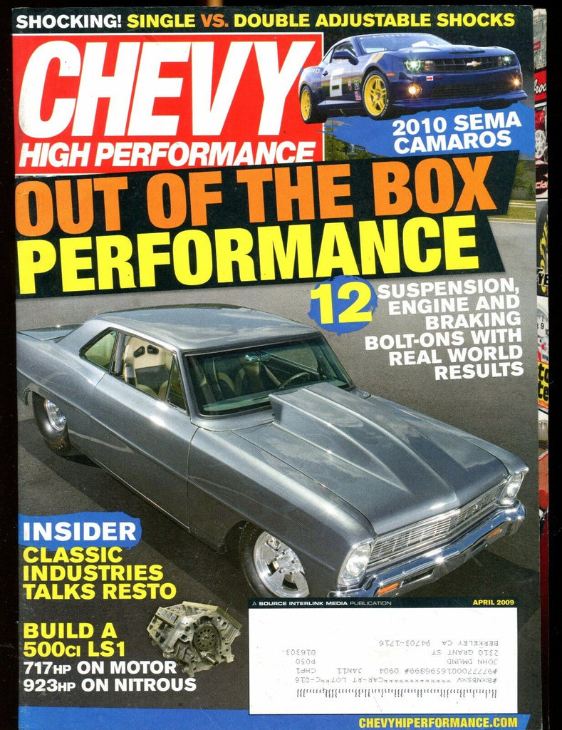 Chevy High Performance Magazine April 2009 Shocks VG w/ML 022517nonjhe