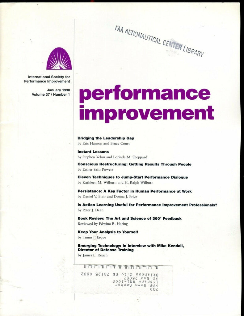 Performance Improvement Magazine January 1998 FAA EX w/ML 022417nonjhe