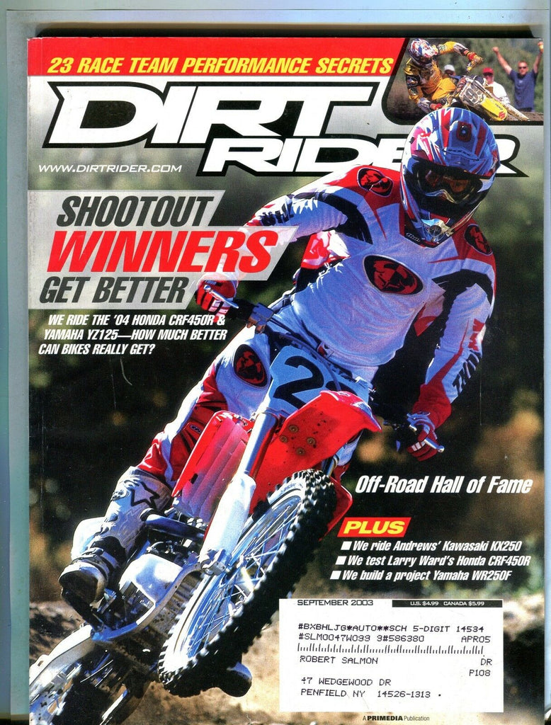 Dirt Rider Magazine September 2003 Off-Road Hall Of Fame EX w/ML 102416jhe