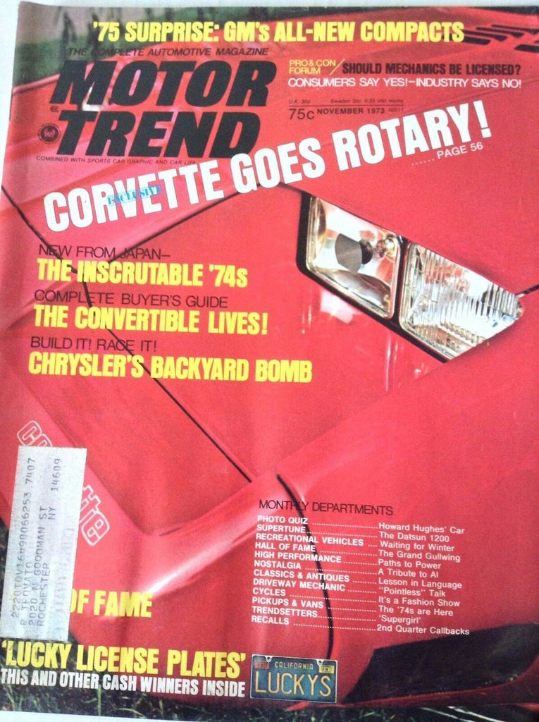 Motor Trend Magazine Lucky License Plates November 1973 082017nonrh2