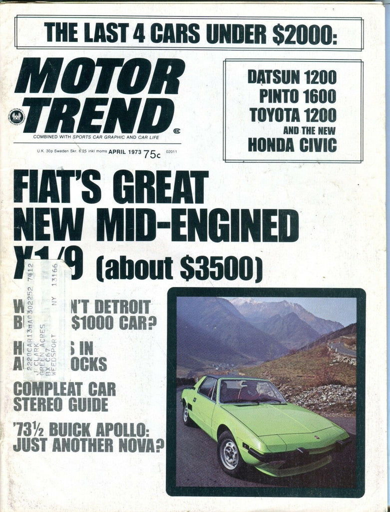 Motor Trend Magazine April 1973 Fiat X1/9 VG w/ML 092016jhe