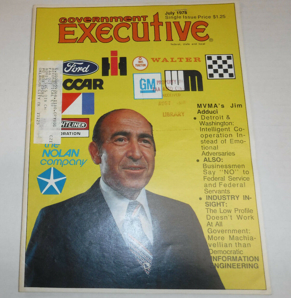 Government Executive Magazine MVMA's Jim Adduci July 1978 FAA FAL 102016R