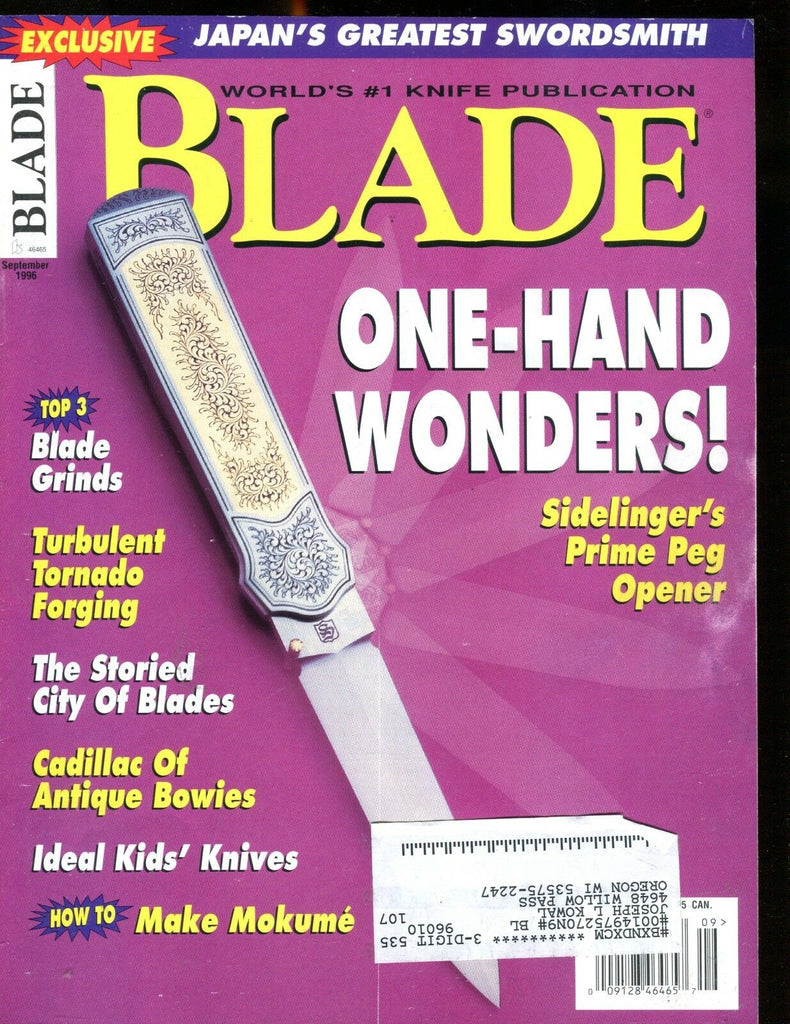 Blade Magazine September 1996 Prime Peg Opener EX w/ML 012417jhe