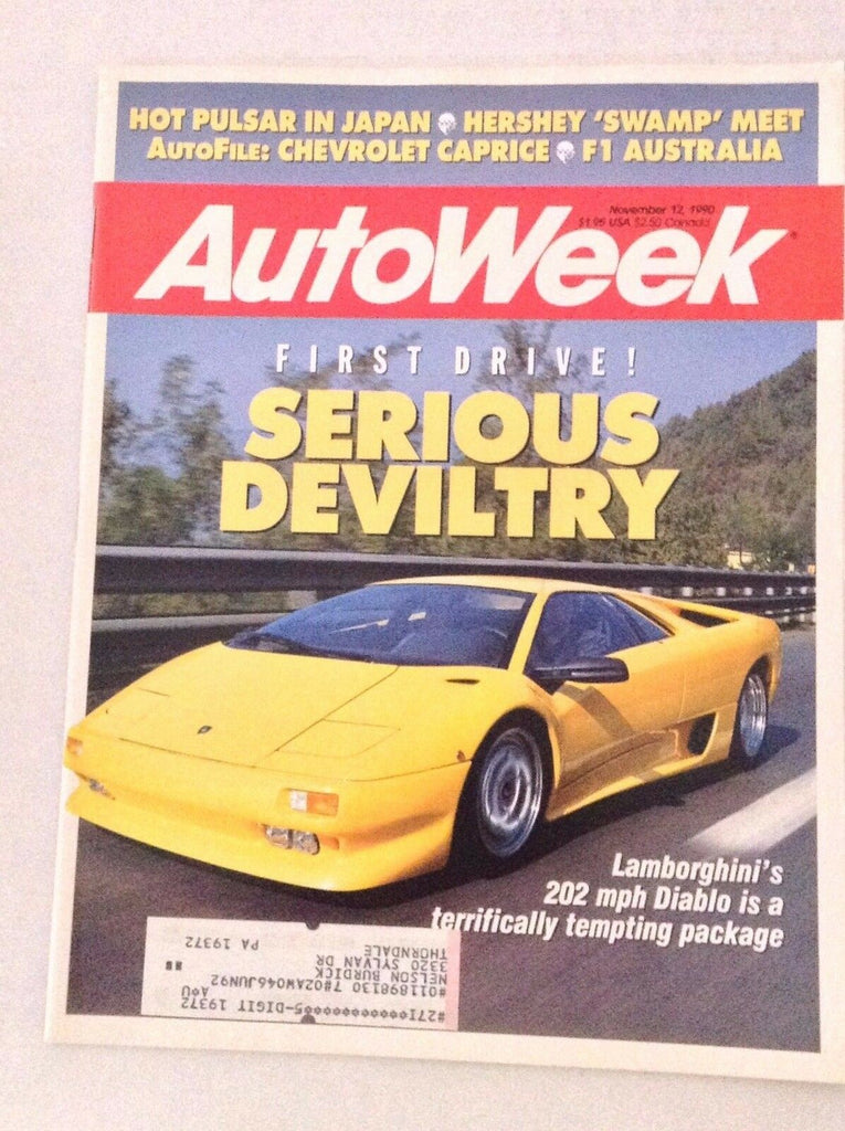 Autoweek Magazine Lamborghini's Diablo November 12, 1990 011617rh