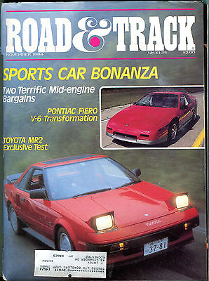 Road & Track Magazine November 1984 Pontiac Fiero Toyota MR2 VGEX 010516jhe