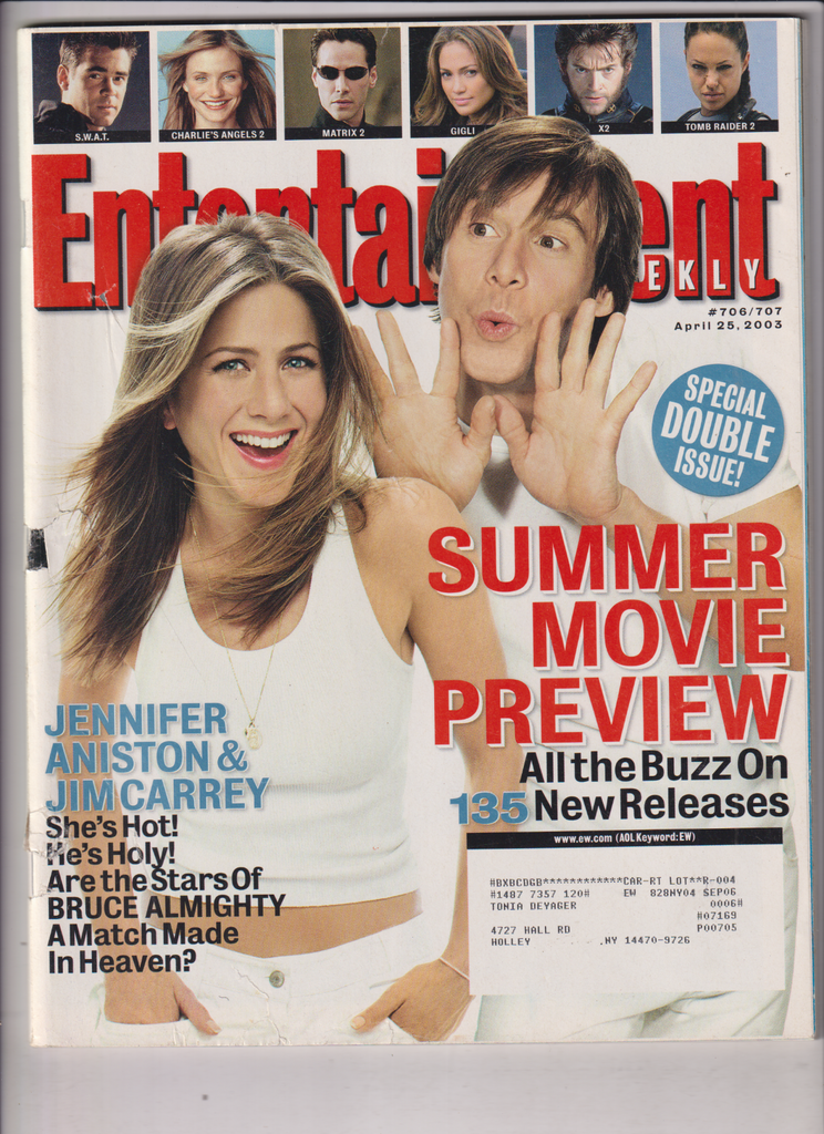 Entertainment Weekly Jim Carey Jennifer Aniston April 25, 2003 011320nonr