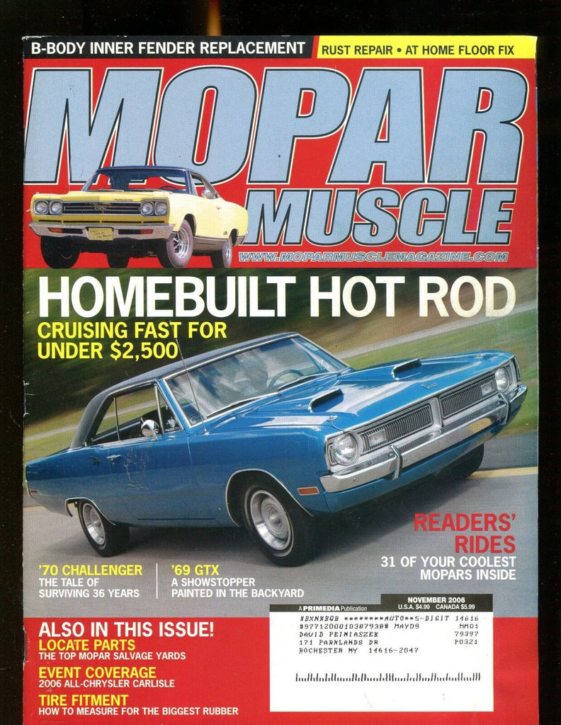 Mopar Muscle Magazine November 2006 Homebuilt Hot Rod Ex w/ML 012317jhe