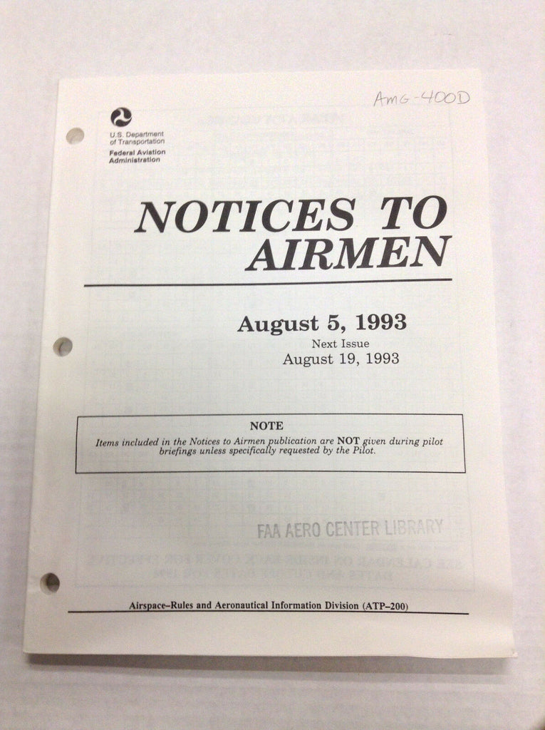 Notices To Airmen Magazine Use Of Runway August 5, 1993 022217R