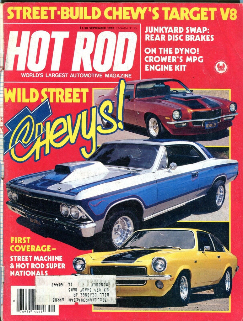 Hot Rod Magazine September 1991 Wild Street Chevys! VG w/ML 100316jhe
