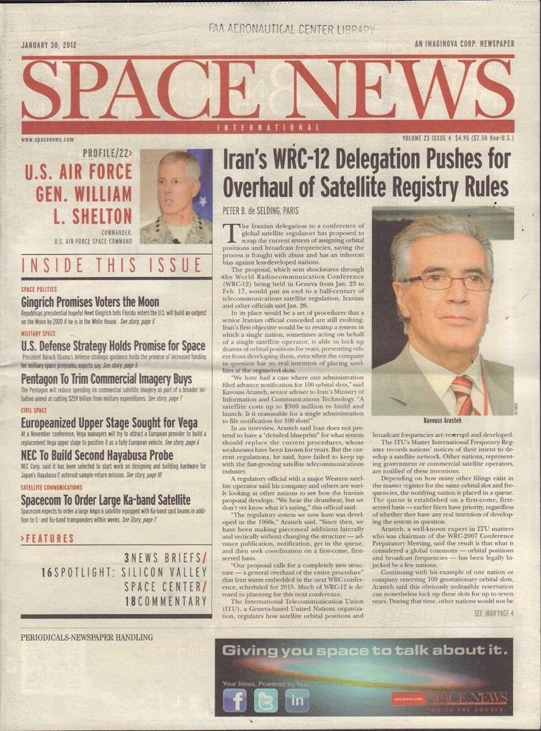 Space News January 30 2012 US Air Force Gen William L Shelton FAA w/ML 110716DBE
