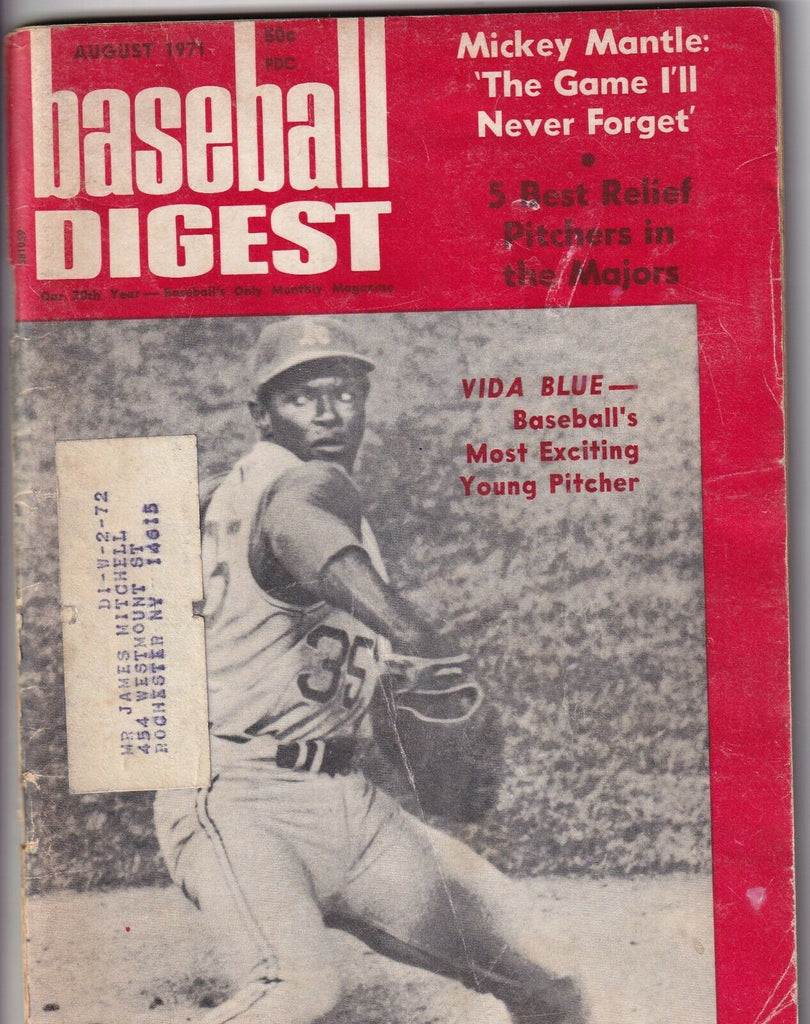 Baseball Digest Magazine Vida Blue Mickey Mantle August 1971 051919nonr