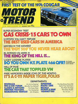 Motor Trend Magazine August 1973 1974 Cougar Indy 500 VGEX 020916jhe