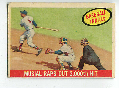 Stan Musial 1959 Topps Thrills card # 470 Raps out 3000th Hit VG