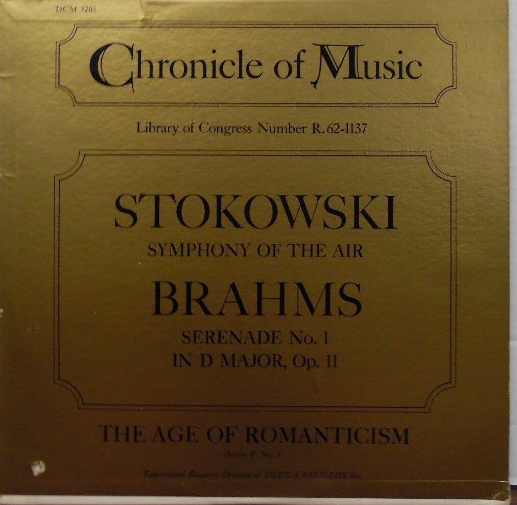 Chronicle of Music Stokowski Symphony of the Air Brahms 33RPM 102316LLE