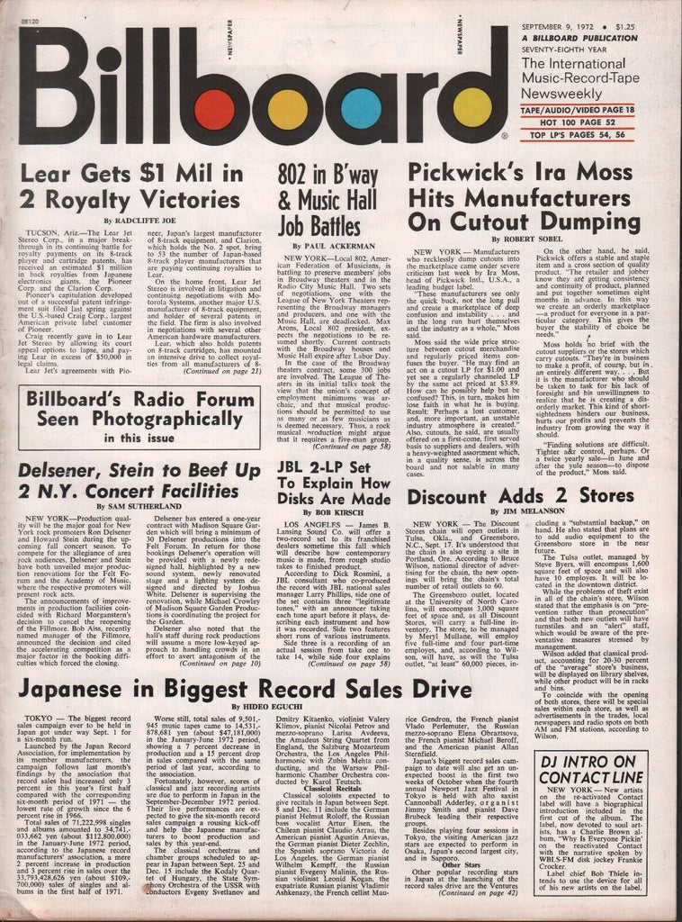 Billboard September 9 1972 Lear, Delsner, JBL 062817nonDBE