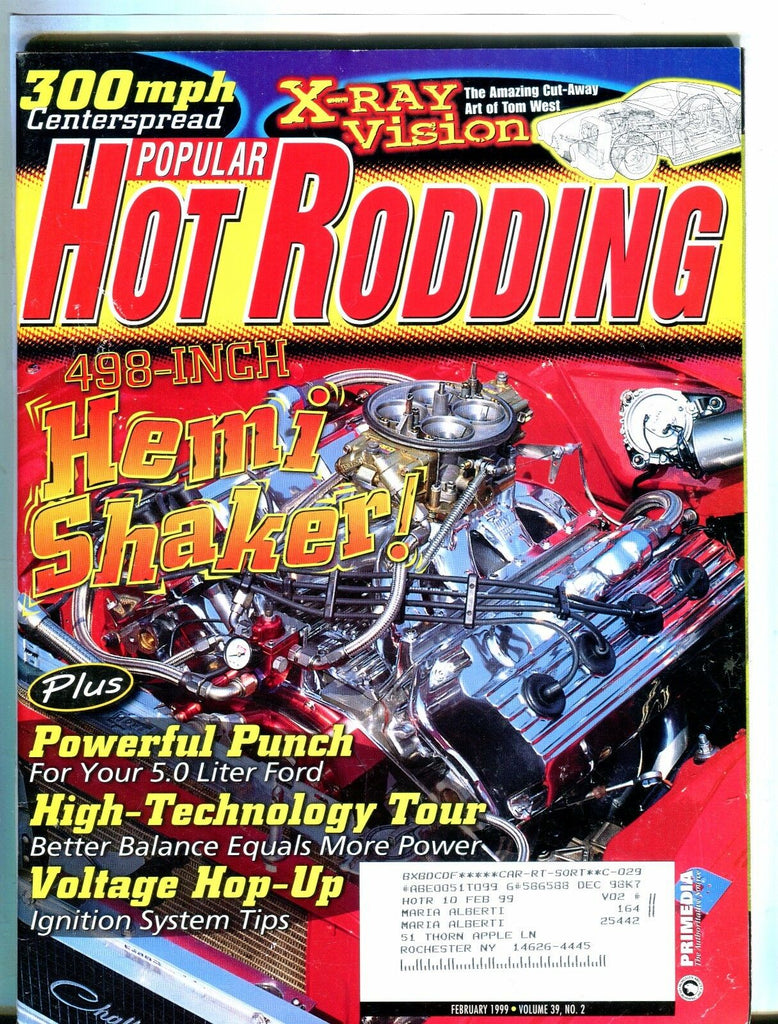 Popular Hot Rodding Magazine February 1999 Hemi Shaker EX w/ML 050617nonjhe