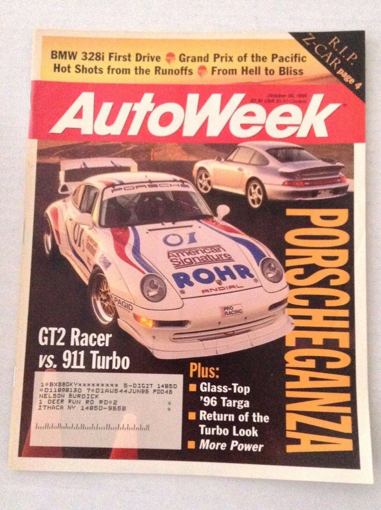 Autoweek Magazine GT2 Racer Vs 911 Turbo October 30, 1995 020617RH