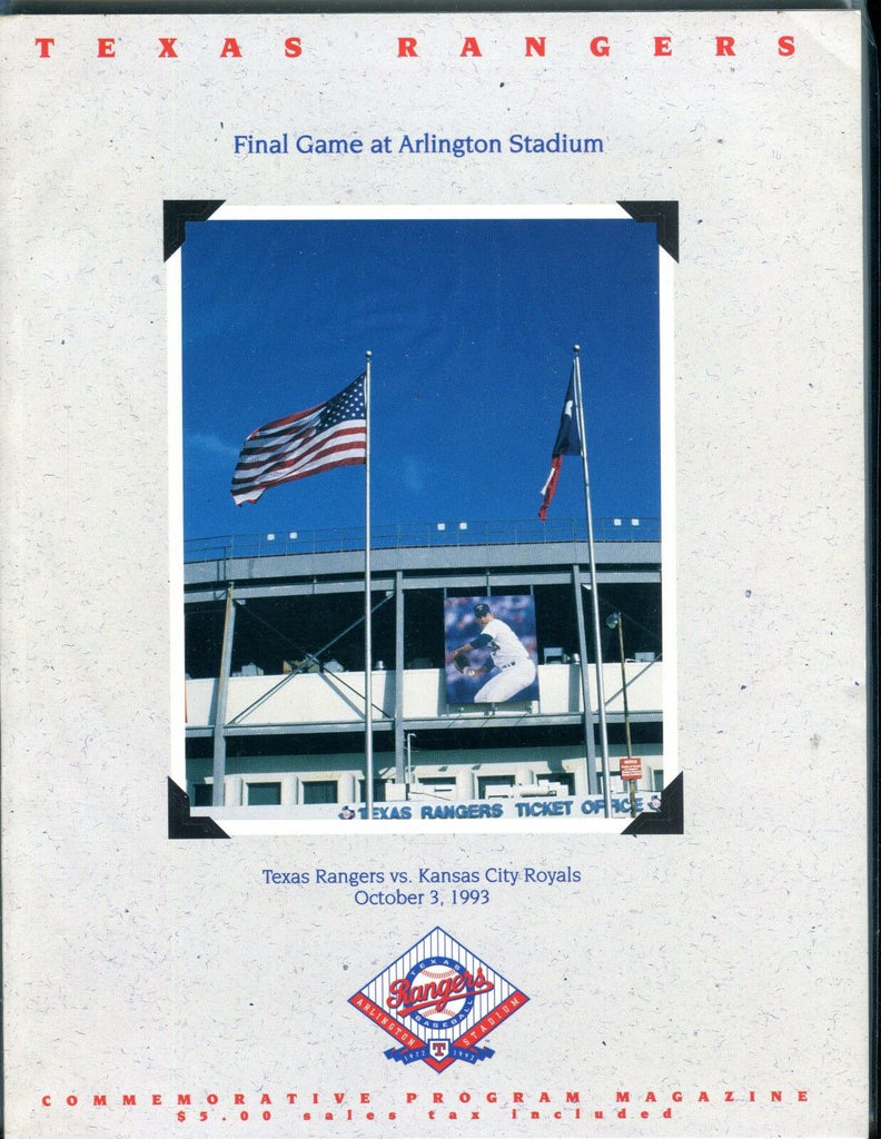 Texas Rangers vs. KC Royals Baseball Program October 3 1993 EX 051717nonjhe