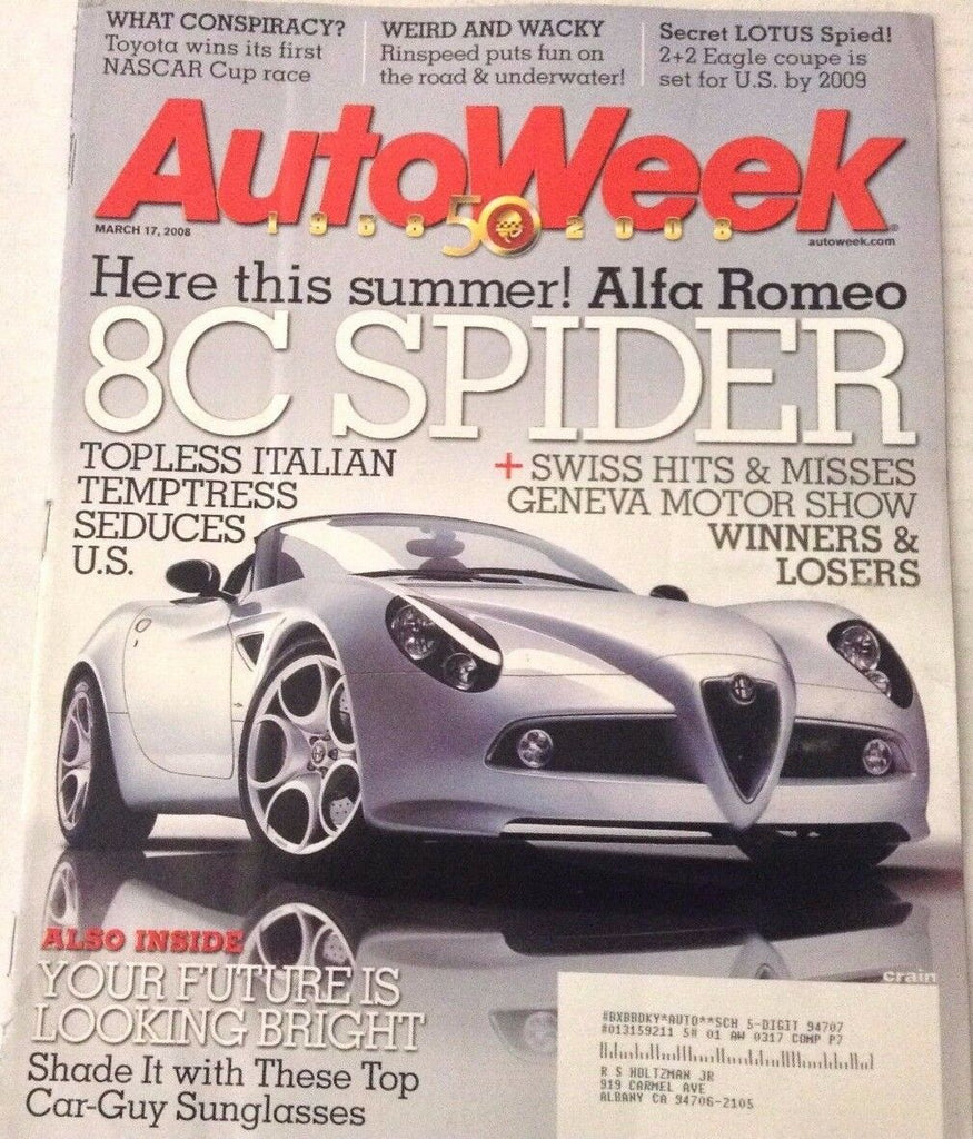 Autoweek Magazine 8C Spider Topless Italian March 17, 2008 080417nonrh
