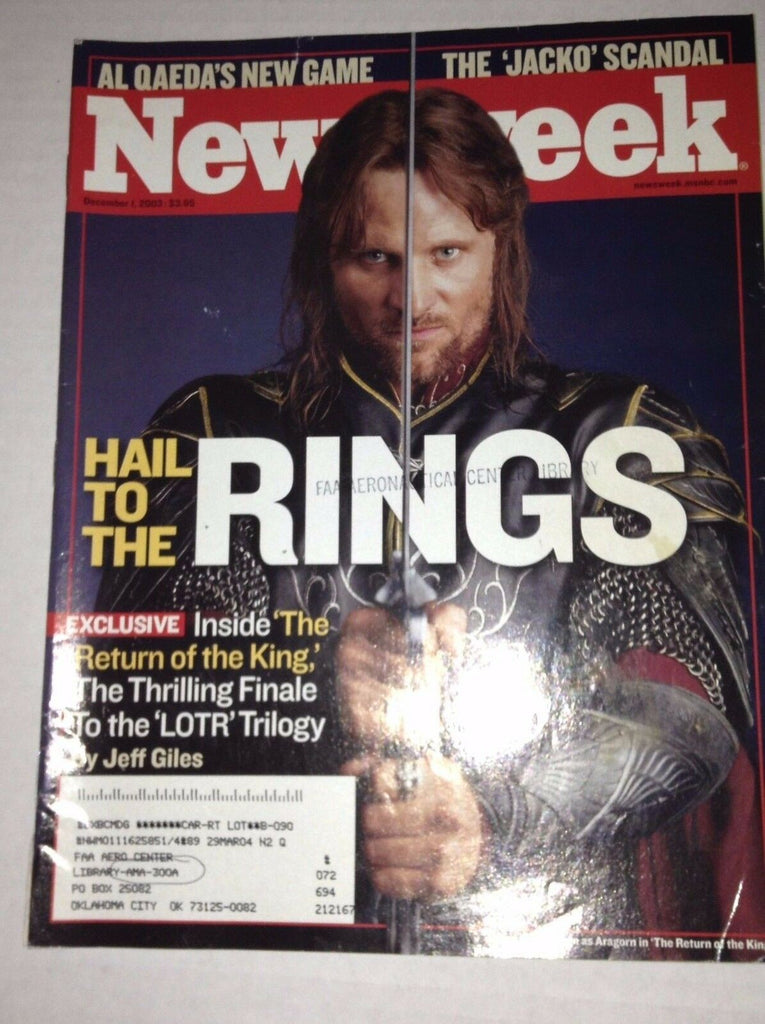 Newsweek Magazine Rings Viggo Mortensen december 1, 2003 FAA 022917NONRH