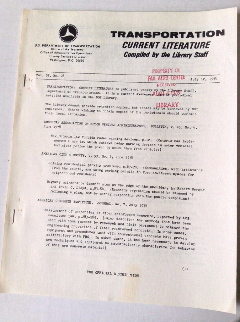 Transportation Current Literature Magazine July 12, 1978 FAL 050517nonrh