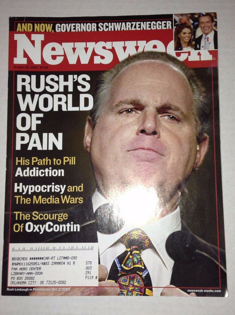 Newsweek Magazine Rush's World Of Pain October 20, 2003 FAA 022917NONRH